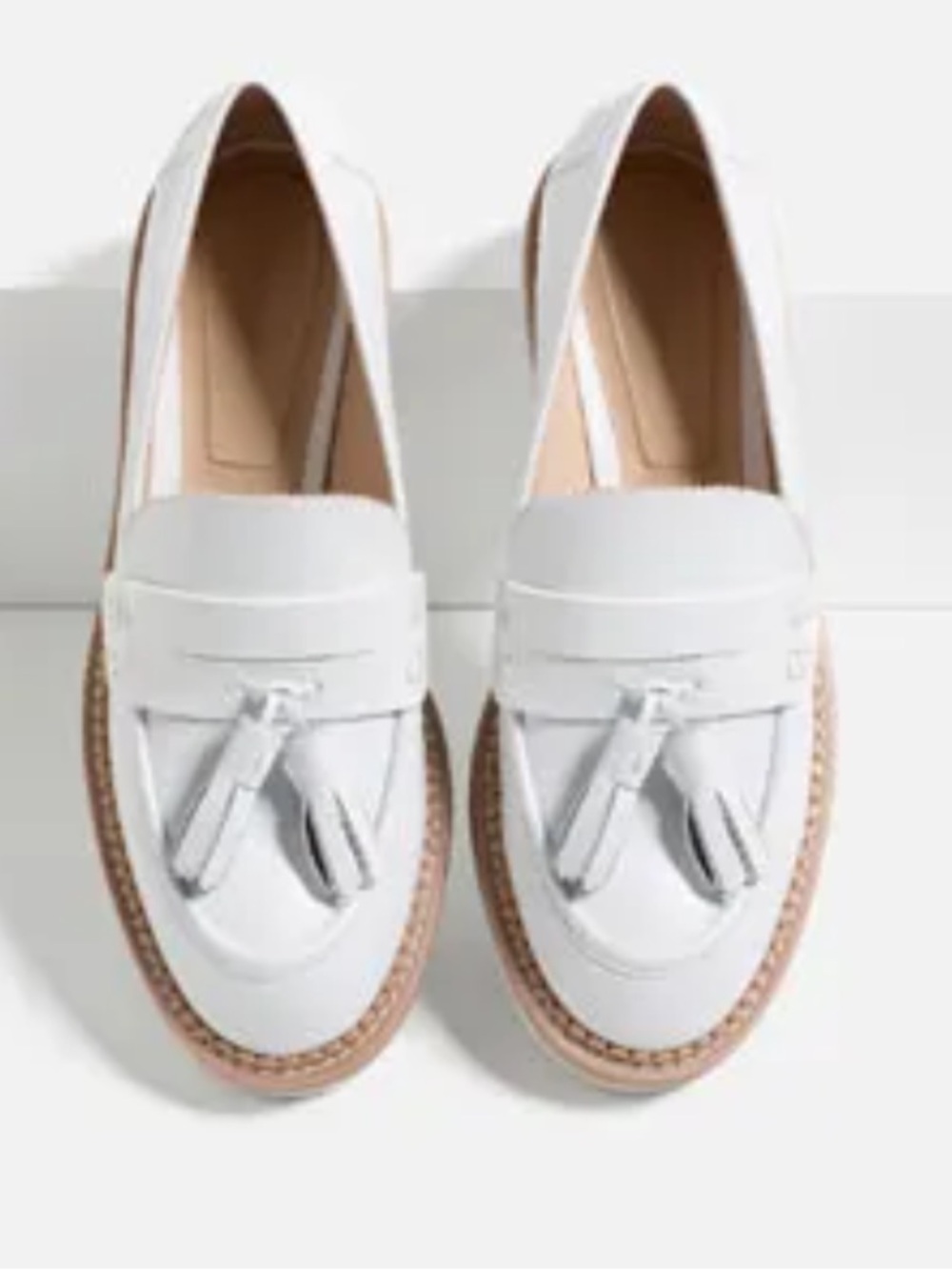 Zara White Leather Tassel Loafers Platform shoes size 36  Career wear. Feminine